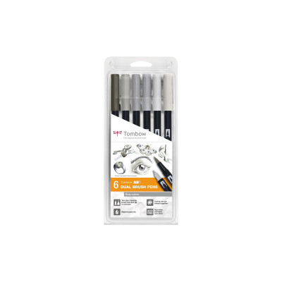 Tombow Fasermaler ABT Dual Brush 6 Stück. Grau