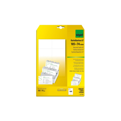 Sigel Karteikarten A7 (A4), 20 Blatt, 185 g, Weiss