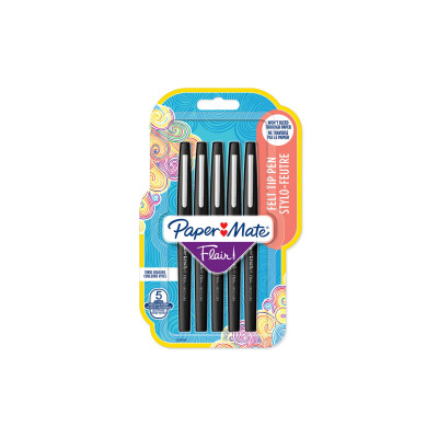 Paper Mate Fineliner Flair Medium 0.7 mm, Schwarz, 5 Stück