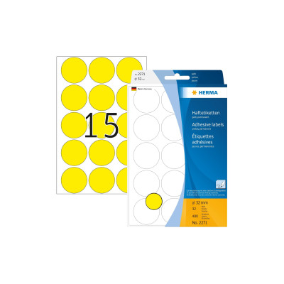 HERMA Vielzweck-Etiketten A4, 2271 Gelb Ø 32 mm, 32 Blatt
