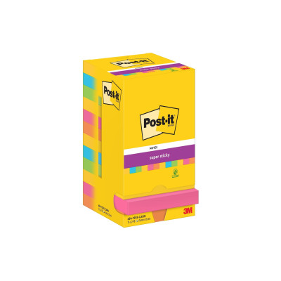 Post-it Notizzettel Super Sticky 76 x 76 mm, Mehrfarbig, 12 Blöcke