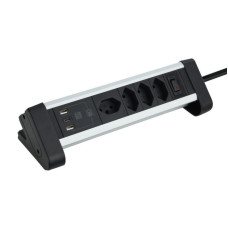 Schönenberger Tischsteckdosenleiste Alu 4× T13, 1x USB-C, 2x USB-A, 2 m