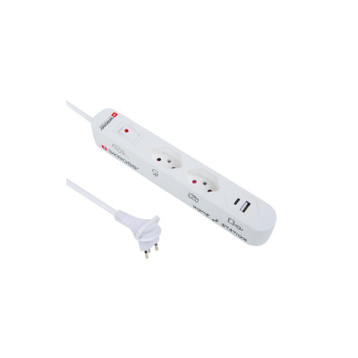 SKROSS Steckdosenleiste 2 x T13, USB-A+C, mit Schalter, 1.5 m
