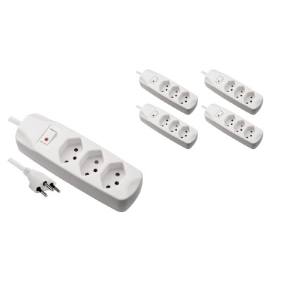 FURBER.power Steckdosenleiste 3x T13 mit Schalter, 5 Stück, Weiss