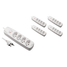 FURBER.power Steckdosenleiste 4x T13 mit Schalter, 5 Stück, Weiss