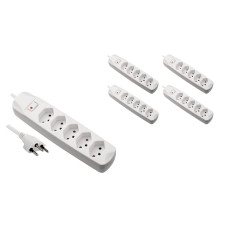 FURBER.power Steckdosenleiste 5x T13 mit Schalter, 5 Stück, Weiss