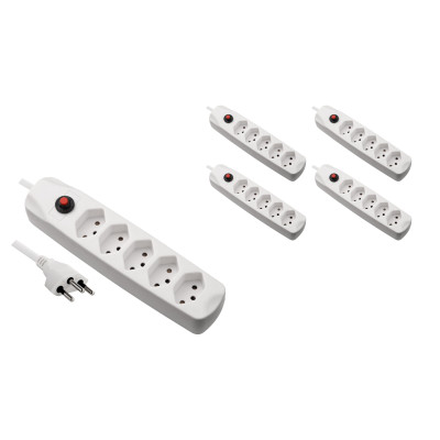 FURBER.power Steckdosenleiste mit Überlastschutz 5x T13, 5 Stück, Weiss