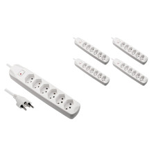 FURBER.power Steckdosenleiste 6x T13 mit Schalter, 5 Stück, Weiss