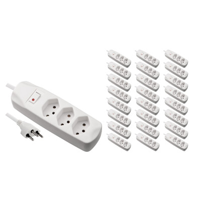 FURBER.power Steckdosenleiste 3x T13 mit Schalter, 25 Stück, Weiss FURBER.power Steckdosenleiste 3x T13 mit Schalter, 25 Stück, Weiss