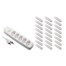 FURBER.power Steckdosenleiste 5x T13 mit Schalter, 25 Stück, Weiss