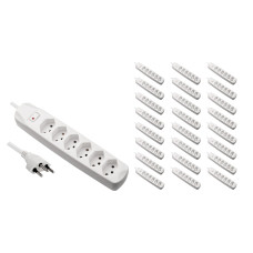 FURBER.power Steckdosenleiste 6x T13 mit Schalter, 25 Stück, Weiss