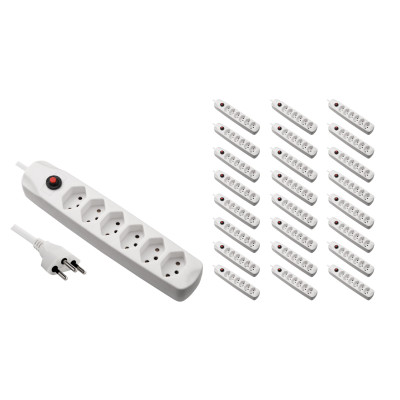 FURBER.power Steckdosenleiste mit Überlastschutz 6x T13, 25 Stück, Weiss