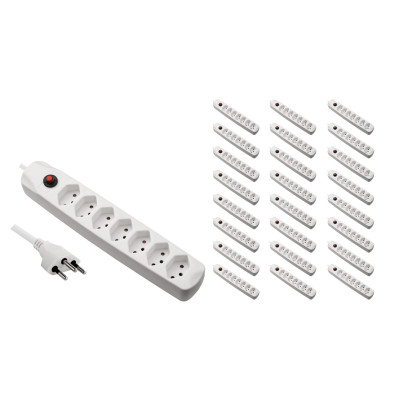 FURBER.power Steckdosenleiste mit Überlastschutz 7x T13, 25 Stück, Weiss