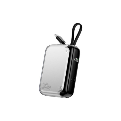 4smarts Powerbank Mit integriertem USB-C Kabel 10000 mAh, Silber