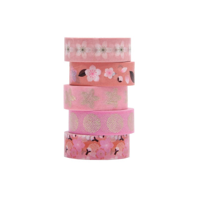 Rico Design Washi Tape Sakura 5 Stück, Rosa, 10 m Rico Design Washi Tape Sakura 5 Stück, Rosa, 10 m