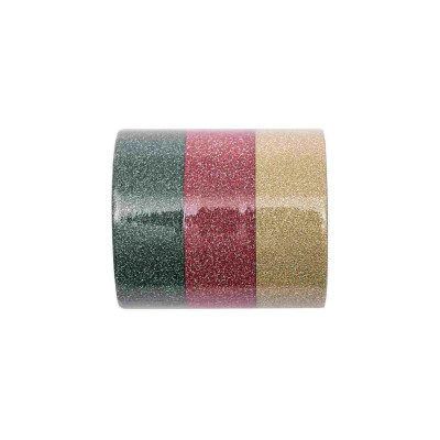 Rico Design Washi Tape Glitter 3 Stück, Gold/Grün/Rot, 5 m