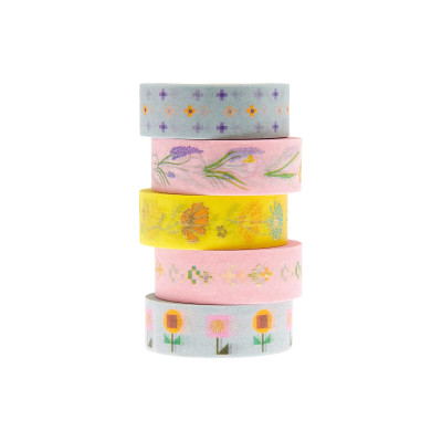Rico Design Washi Tape Floral 5 Stück, Mehrfarbig, 10 m