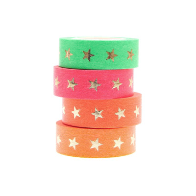 Rico Design Washi Tape Sterne 4 Stück, Neonfarben, 10 m Rico Design Washi Tape Sterne 4 Stück, Neonfarben, 10 m