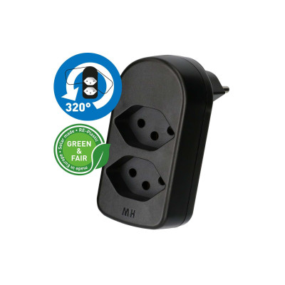 Max Hauri Abzweigstecker ADAPT 2x Typ 13 drehbar Green+Fair Max Hauri Abzweigstecker ADAPT 2x Typ 13 drehbar Green+Fair