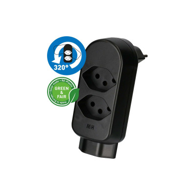 Max Hauri Abzweigstecker ADAPT 2+1x Typ 13 drehbar Green+Fair