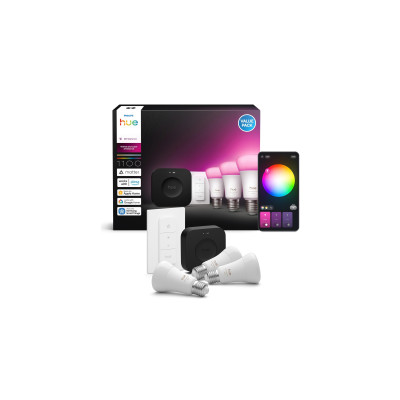 Philips Hue 3 smarte E27-Lampen + Dimmschalter + Hue Bridge Pro