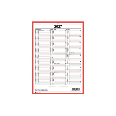 Simplex Tafelkalender 2027 A4 Hochformat, Rot/Weiss