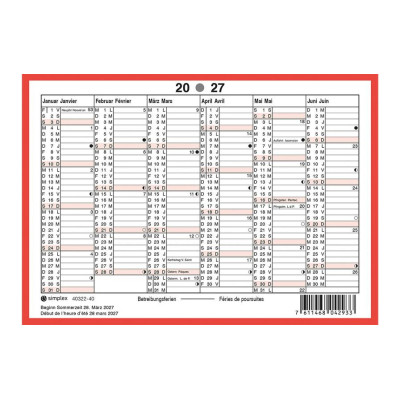Simplex Tafelkalender 2027 A6 Querformat, D/F, Weiss/Rot