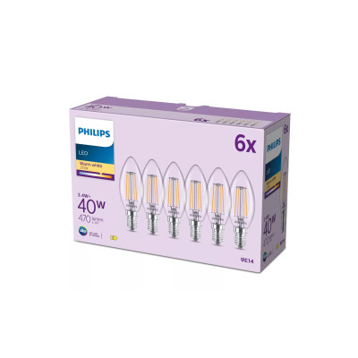 Philips LED Filament-Kerzenlampe ,40 W, B35 E14, 3-er Pack Philips LED Filament-Kerzenlampe ,40 W, B35 E14, 3-er Pack