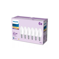 Philips LED Filament-Kerzenlampe, Milchglas, 40W, B35, E14, 6er-Pack