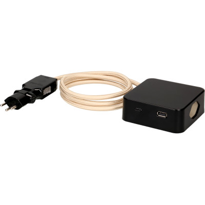 Max Hauri Steckdosenleiste Cube 3x Typ 13 schwarz / gold Sand USB 2m