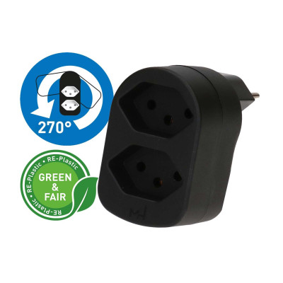Max Hauri Mehrfachstecker ADAPT 2x Typ 13 schwarz drehbar Green+Fair Max Hauri Mehrfachstecker ADAPT 2x Typ 13 schwarz drehbar Green+Fair