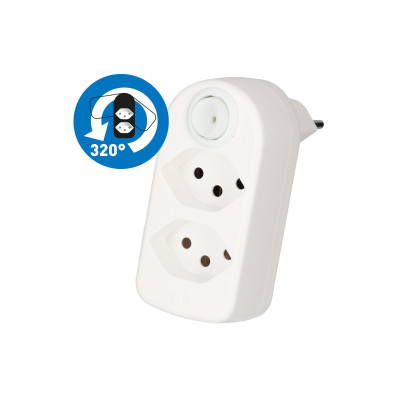 Max Hauri Mehrfachstecker ADAPT 2x Typ 13 weiss drehbar Schalter