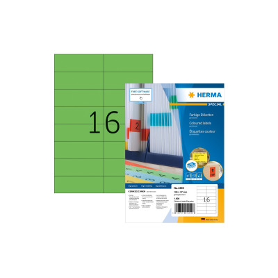 HERMA Farbige Etiketten A4, 105 x 37 mm, grün, 1600 Etiketten HERMA Farbige Etiketten A4, 105 x 37 mm, grün, 1600 Etiketten