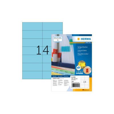 HERMA Farbige Etiketten A4, 105 x 42,3 mm, blau, 1400 Etiketten HERMA Farbige Etiketten A4, 105 x 42,3 mm, blau, 1400 Etiketten