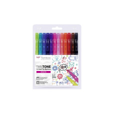 Tombow Faserschreiber TwinTone Brights 0.8 mm; 0.3 mm, Mehrfarbig