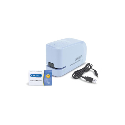 Rapesco Elektrisches Heftgerät 626EL USB/Batterie, Hellblau